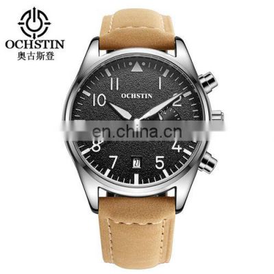OCHSTIN GQ043C Leather Strap Quartz Analog Wrist Watch Luxury Brand Hour Clock Sports Watches Men