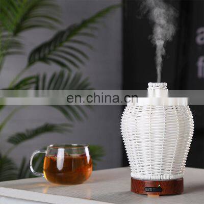 Ultrasonic Humidifier Aromatherapy Diffuser With Cool Mist Colour Changing Led Lights Wicker Aroma Diffuser Waterless Auto Off