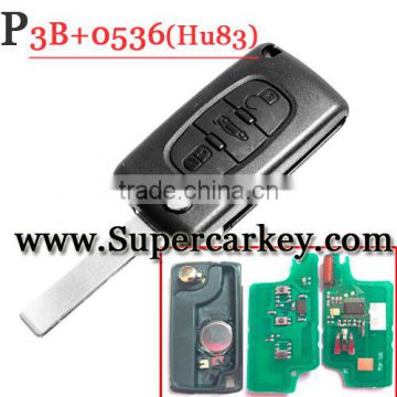 High Quality 3 Button Remote key(ASK) For Peugeot Flip key 0536 HU83 blade