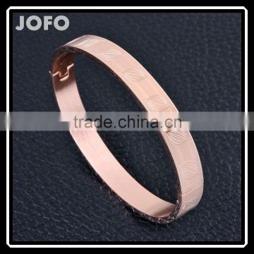 Leaf Pattern Rose Gold Plated Stainless Steel Bangle For Lady Women Jewelry SMJ0053