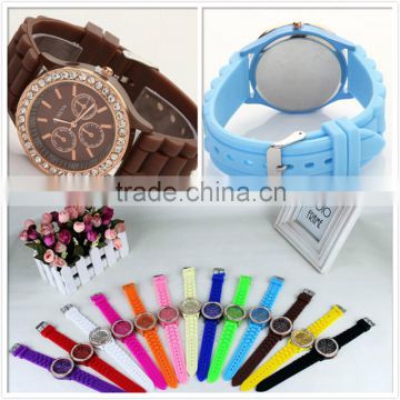 Hottest silicone geneva watch brand Casual Wristwatches Unisex Quartz watch colorful men Analog Watch wholesale