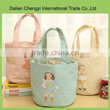 Tactical cute little girl waterproof polyester bucket tote lunch bag