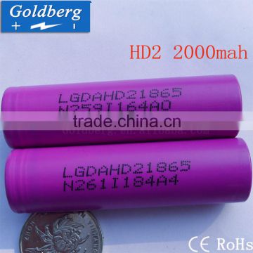 High density Lg icr 18650 hd2 2000mah battery LG HD2 2000mah 35A 18650 flat top electric bike battery