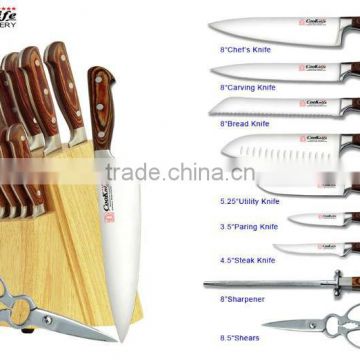 10Pcs PakkaWood Handle Kitchen Knife Set with Block
