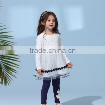 2017 Newest Autumn and Spring long-sleeve appliques lace trim baby girl dress