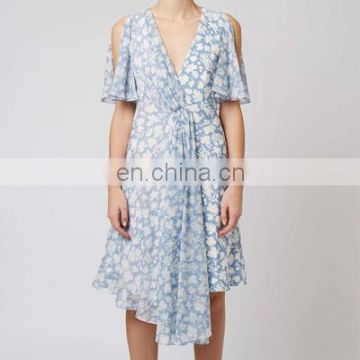 Elegant color v Neck Nice dress for women with floral printed