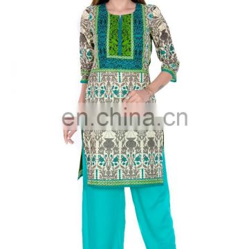 Printed woman latest cotton tunics design Knee length round neck manufacturer India