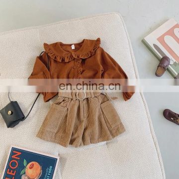 ins Korean version of children's clothing, autumn and winter children, girls, Korean caramel color fungus shirt Western style