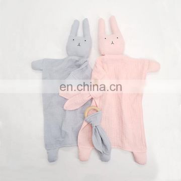Rabbit Teething Rings Wooden Baby Lovey Comforter Toy Organic