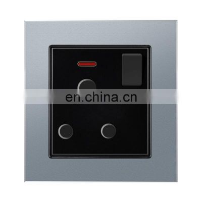Type 86 South Africa 3 pin Wall Socket With Switch 15A Aluminum Alloy Panel Sockets And Switches Electrical With LED Light