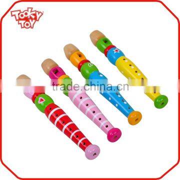 EN71 Certificate Colorful Musical Instrument Wooden Flute For Kids