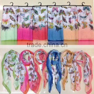 custom latest design new fashion lady chiffon silk butterfly scarf