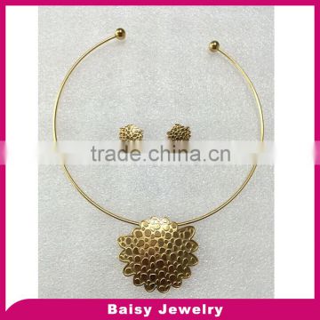 most popular stainless steel wire necklace jewelry set with flowers