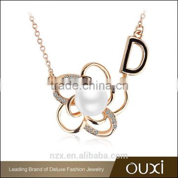 OUXI 2016 korean style top quality 18k gold plated AAA zircon flower charm long chain necklaces jewelry 2016 11508