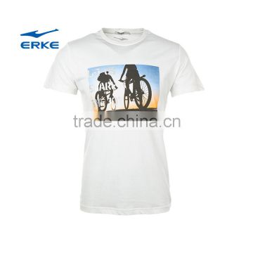ERKE 100% cotton mens summer comfortable round neck sports short sleeve t shirt with fasion cycling printing cheap wholesale