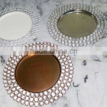 Wedding crystal charger plate gold, white crystal charger plate