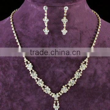 Bridal Rhinestone Gold Plated Necklace Earrings Set CS1091