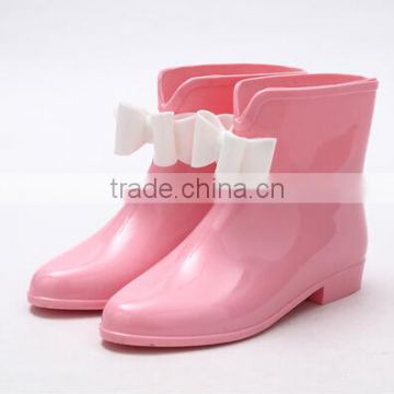 New Women's Galoshes Cute Short Bow Bowknot Rain Boots Rubber Flat Heel Ankle Rainboots