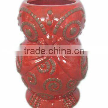 Ceramic red owl vase for decoration