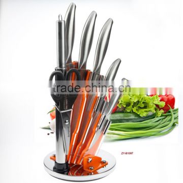 Full stainless steel kitchen knives set with acrylic knife block