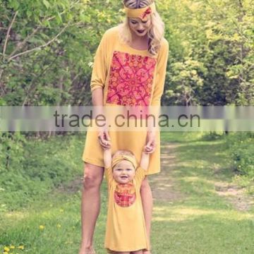 family matching clothing yellow cotton digitalprint fancy dress
