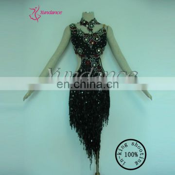 L-11183 Two tones shaded fringed latin ballroom competition dance costumes
