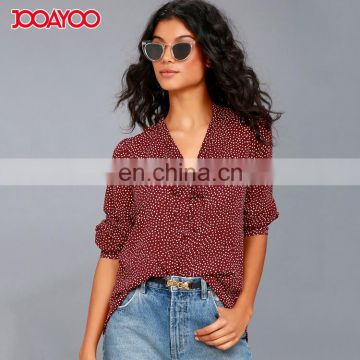 China top ten selling products fashion bowknot blouse polka dot button-up lady top
