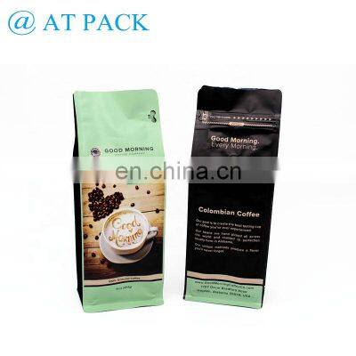 Custom Printed Flat Bottom Zip lock Aluminum Foil Coffee Packaging Bag With One Way Valve