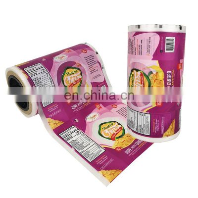 Plastic custom printed banana chips sachet automatic food grade snack packaging roll film 65g plantain chips packaging pouches