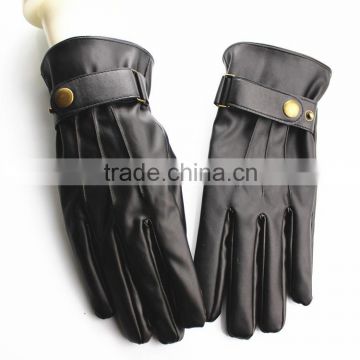 cheap pu leather winter gloves with belt buckle for mens
