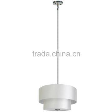 3 light chandelier(Lustre/La arana) in satin steel finish with prestine white fabric shade