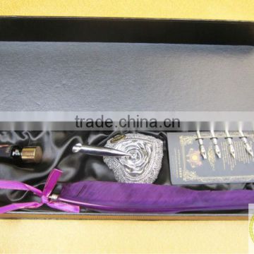 Purple Color Ostrich Feather Pen Set for Valentine's Day