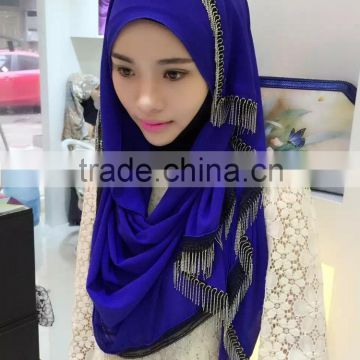 NL180 latest gorgeous chiffon long scarf with small beads