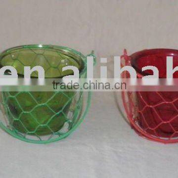 glass pot with iron stand;glass flower pot;flower pot