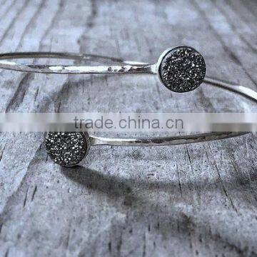 925 silver druzy hammered Gemstone Bangle