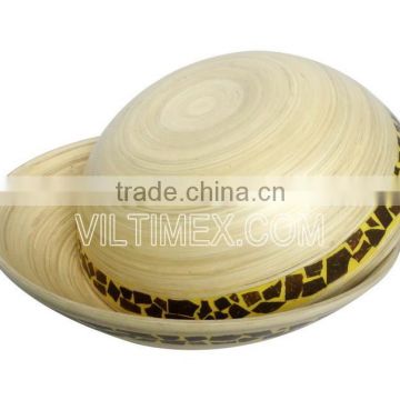 Round Spun Bamboo Salad Bowl with coconut strip