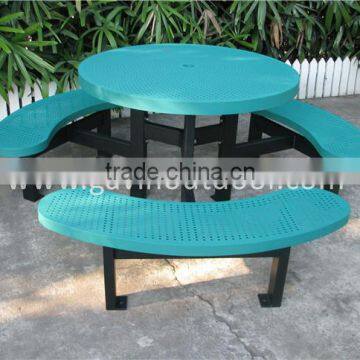 Round perforated metal outdoor table set