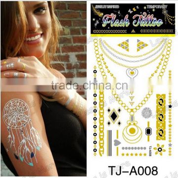non-toxic gold and silver necklace jewelry tatoo sticker