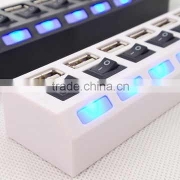 High speed Charging Station USB 2.0 7-Port Hub Adapter with Individual Power Switches and LEDs
