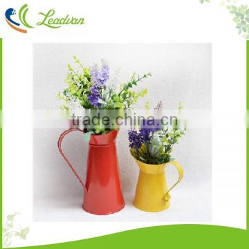 Mutil-color small teapot shape decorative metal flower vase with flowers