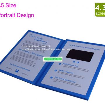 2017 Most thinnest A5/A4 Portrait brochure 4.3 inch TFT lcd video greeting card, lcd video cards, video brochure