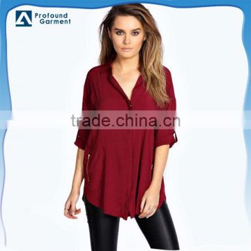 2015 100% viscose women button down shirts/ blouse shirts pattern/red shirts pattern