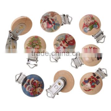 Round Christmas Pattern Wood Baby Pacifier Clips