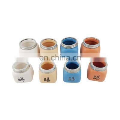 custom unique nordic cylinder colorful small luxury decorative matte color empty geometric ceramic candle jar with lid