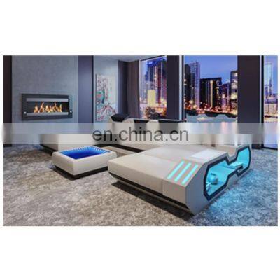 European modern Luxury  home theater living room sofa set furniture with LED lights For Prefab House