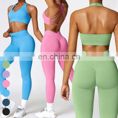Fashion High Quality Quick Dry 2 Piece Sets Custom Workout Clothing Gym Fitness Sets Women Sport Bra Leggings Seamless Yoga Set