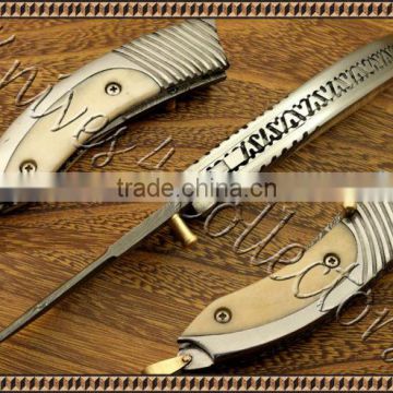 udk f9" custom handmade Damascus folding knife / pocket knife with camel bone and beautiful steel booster