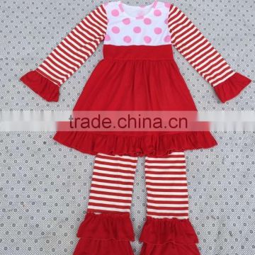 Wholesale baby girl clothing dress stripe long sleeve matching icing ruffle pants boutique outfit