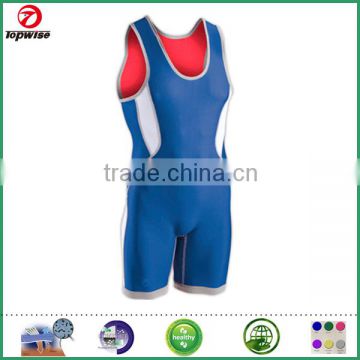 Ventilated wrestling singlet blue and red