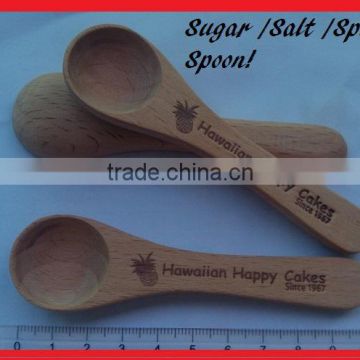 10 CM Beech Wood Sugar or Salt Spoon engraved with Custom Burnt Logo